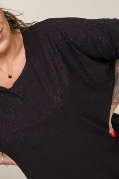 Damskie Polski Czarna Bluzka Brokatowa DEQUZI