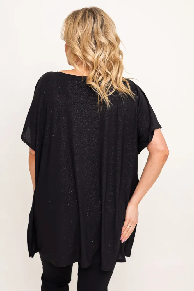 Damskie Polski Czarna Bluzka brokatowa MALPEZA