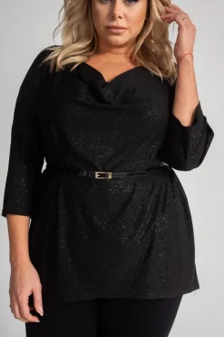 Damskie Polski Czarna Bluzka brokatowa SANOMI