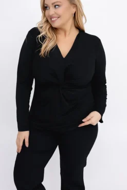 Damskie Włoski Czarna Bluzka błyszcząca LAGGI