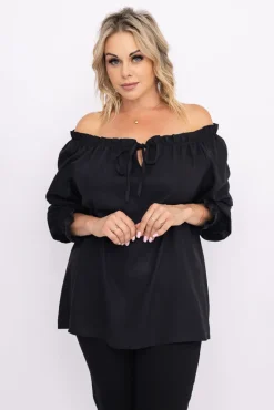 Damskie Włoski Czarna Bluzka błyszcząca MISSI