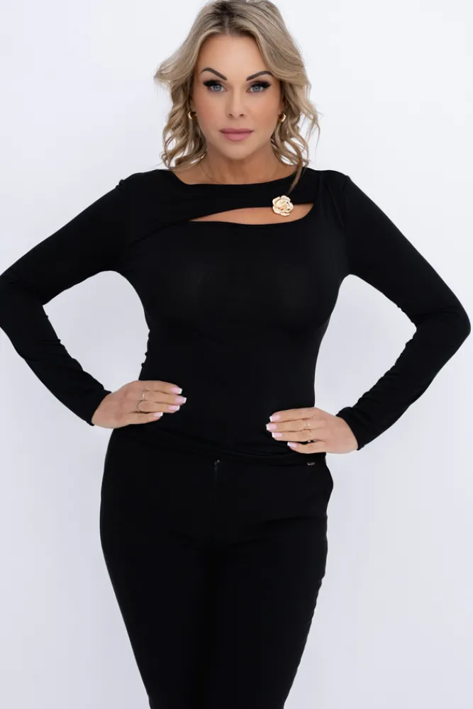 Damskie Włoski Czarna Bluzka elegancka DENORI