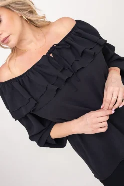 Damskie Włoski Czarna Bluzka hiszpanka LORENZ