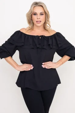 Damskie Włoski Czarna Bluzka hiszpanka LORENZ