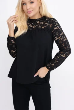 Damskie Włoski Czarna Bluzka koronkowa FAROZI