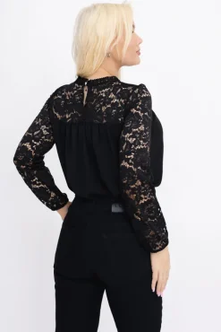 Damskie Włoski Czarna Bluzka koronkowa FAROZI