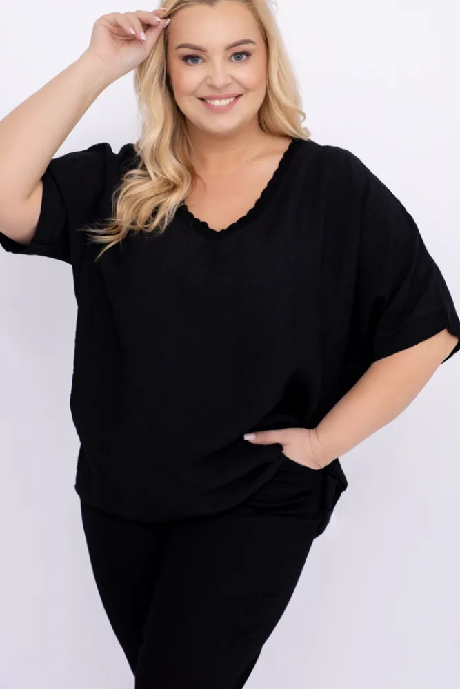 Damskie Włoski Czarna Bluzka OZURI