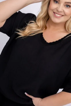 Damskie Włoski Czarna Bluzka OZURI