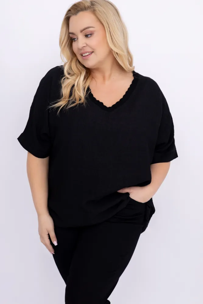 Damskie Włoski Czarna Bluzka OZURI