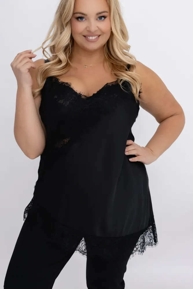 Damskie Włoski Czarna Bluzka satynowa JEZZI