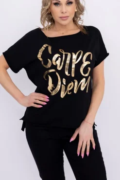 Damskie Włoski Czarna Bluzka SUNRISE Wzór 14