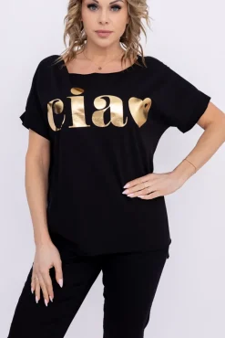 Damskie Włoski Czarna Bluzka SUNRISE Wzór 13