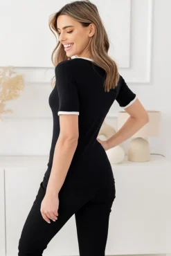 Damskie Polski Czarna Bluzka VINDI Wzór 2