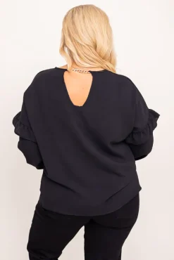 Damskie Włoski Czarna Bluzka z łańcuszkiem FEZI