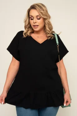 Damskie Włoski Czarna Bluzka z falbaną BEYBIN