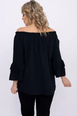 Damskie Włoski Czarna Bluzka z falbanami PARFI