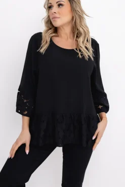 Damskie Polski Czarna Bluzka z koronką KELIA