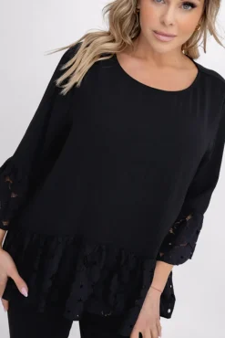 Damskie Polski Czarna Bluzka z koronką KELIA