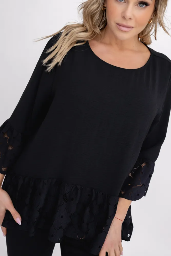 Damskie Polski Czarna Bluzka z koronką KELIA
