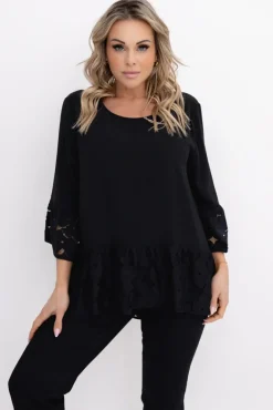 Damskie Polski Czarna Bluzka z koronką KELIA