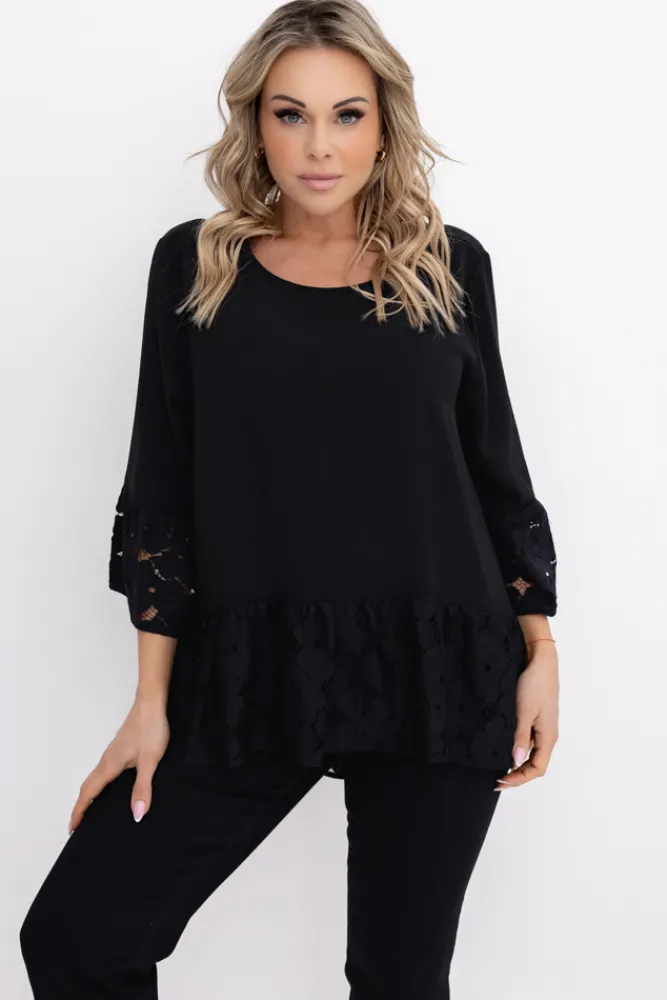 Damskie Polski Czarna Bluzka z koronką KELIA