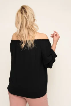 Damskie Włoski Czarna Bluzka z marszczonymi rękawami NANSI