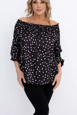 Damskie Włoski Czarna Bluzka z marszczonymi rękawami HENDI Wzór 1