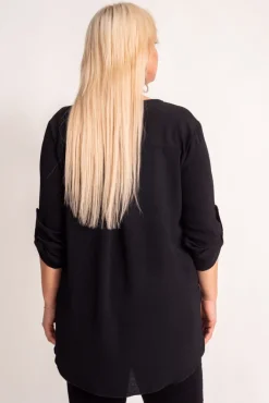 Damskie Włoski Czarna Bluzka z rozsuwanym dekoltem MERXIO