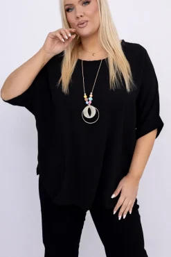 Damskie Włoski Czarna Bluzka z wisiorkiem BELUCIO