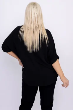 Damskie Włoski Czarna Bluzka z wisiorkiem BELUCIO