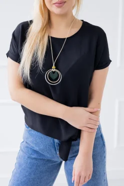 Damskie Włoski Czarna Bluzka z wisiorkiem FAIRY