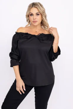 Damskie Polski Czarna Bluzka z wiązanym dekoltem LENGI