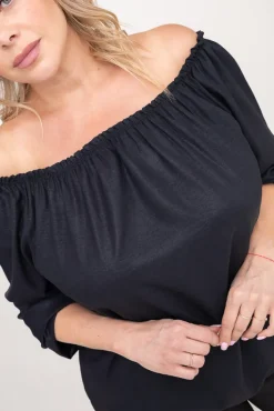 Damskie Włoski Czarna błyszcząca Bluzka PAOLA