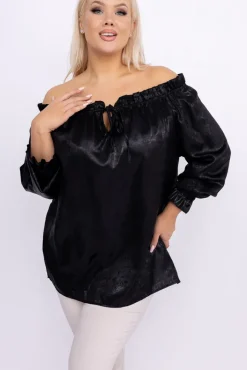 Damskie Włoski Czarna błyszcząca Bluzka ZOI