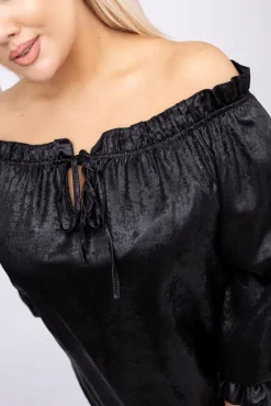 Damskie Włoski Czarna błyszcząca Bluzka ZOI