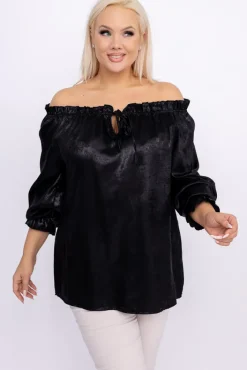Damskie Włoski Czarna błyszcząca Bluzka ZOI