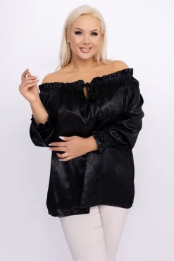 Damskie Włoski Czarna błyszcząca Bluzka ZOI