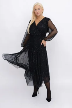 Włoski Czarna błyszcząca Sukienka siateczkowa ACRI