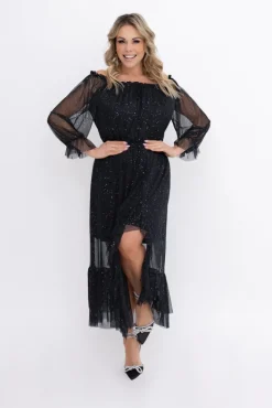 Włoski Czarna błyszcząca Sukienka siateczkowa RAGIA Wzór 1