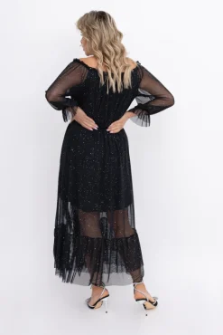 Włoski Czarna błyszcząca Sukienka siateczkowa RAGIA Wzór 1