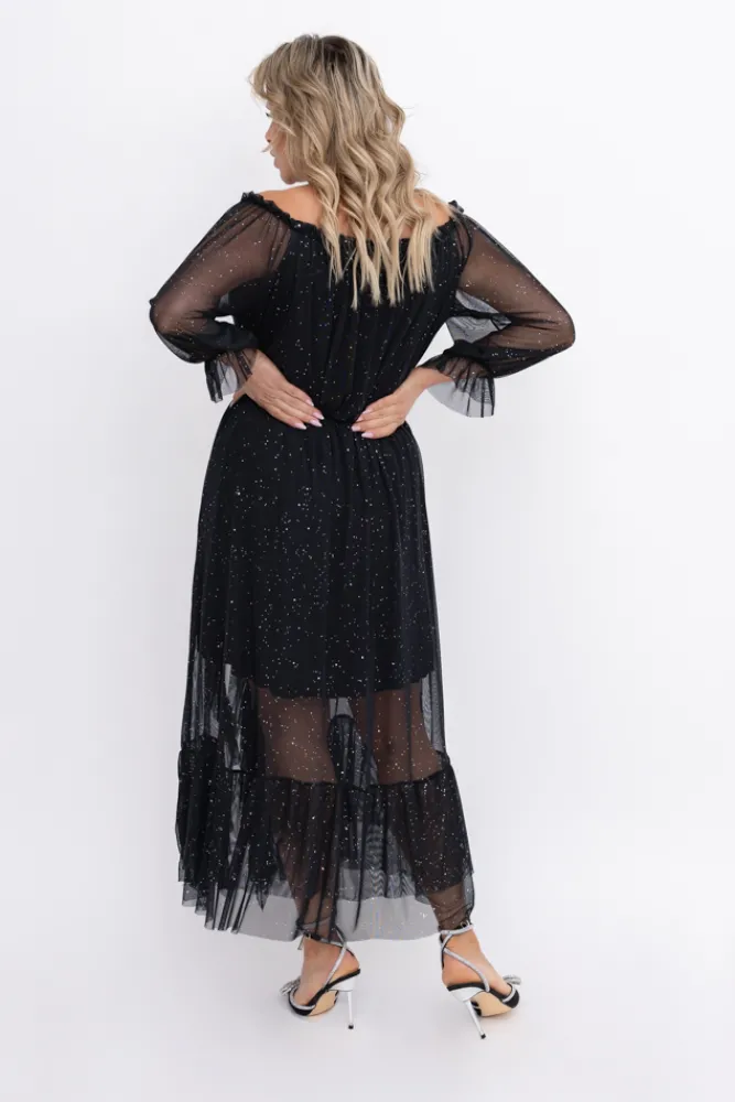 Włoski Czarna błyszcząca Sukienka siateczkowa RAGIA Wzór 1