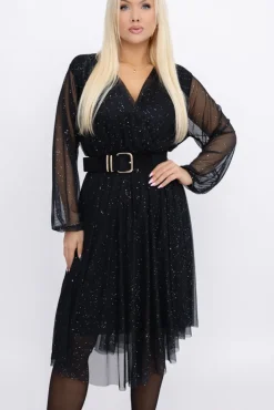 Włoski Czarna błyszcząca Sukienka siateczkowa SAPRI