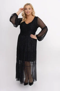 Włoski Czarna błyszcząca Sukienka siateczkowa FLORIGA Wzór 1
