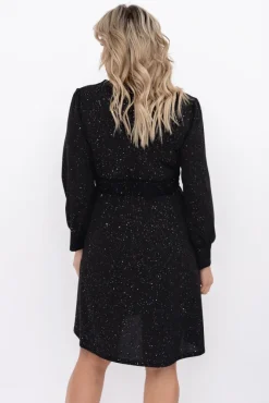 Włoski Czarna błyszcząca Sukienka z paskiem SARMANIA