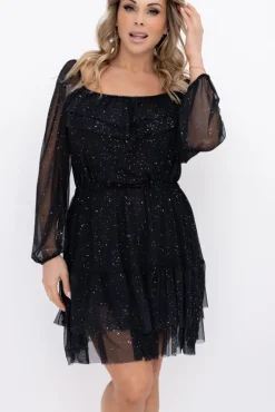 Włoski Czarna błyszcząca Sukienka siateczkowa VELIENO Wzór 1