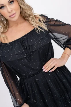 Włoski Czarna błyszcząca Sukienka siateczkowa VELIENO Wzór 1