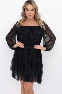 Włoski Czarna błyszcząca Sukienka siateczkowa VELIENO Wzór 1