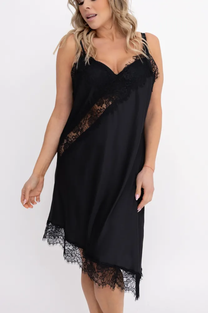 Włoski Czarna Halka satynowa NURISEL