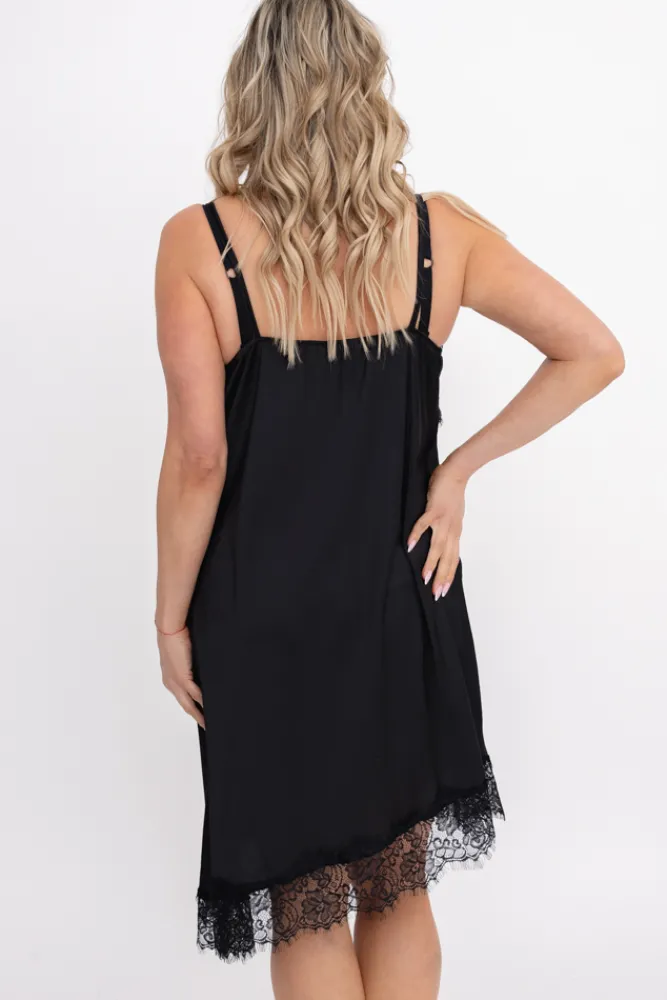 Włoski Czarna Halka satynowa NURISEL