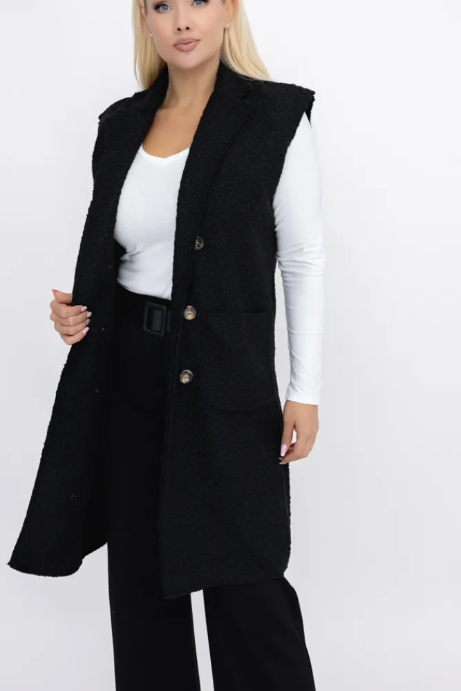 Włoski Czarna Kamizelka pluszowa MERGOTTO